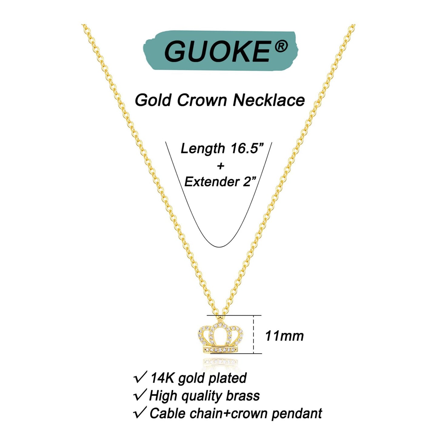 GUOKE Dainty Gold Necklace - Crown Necklace 14K Gold Plated Necklace Diamond Pendant Necklace for Women Gold Jewelry