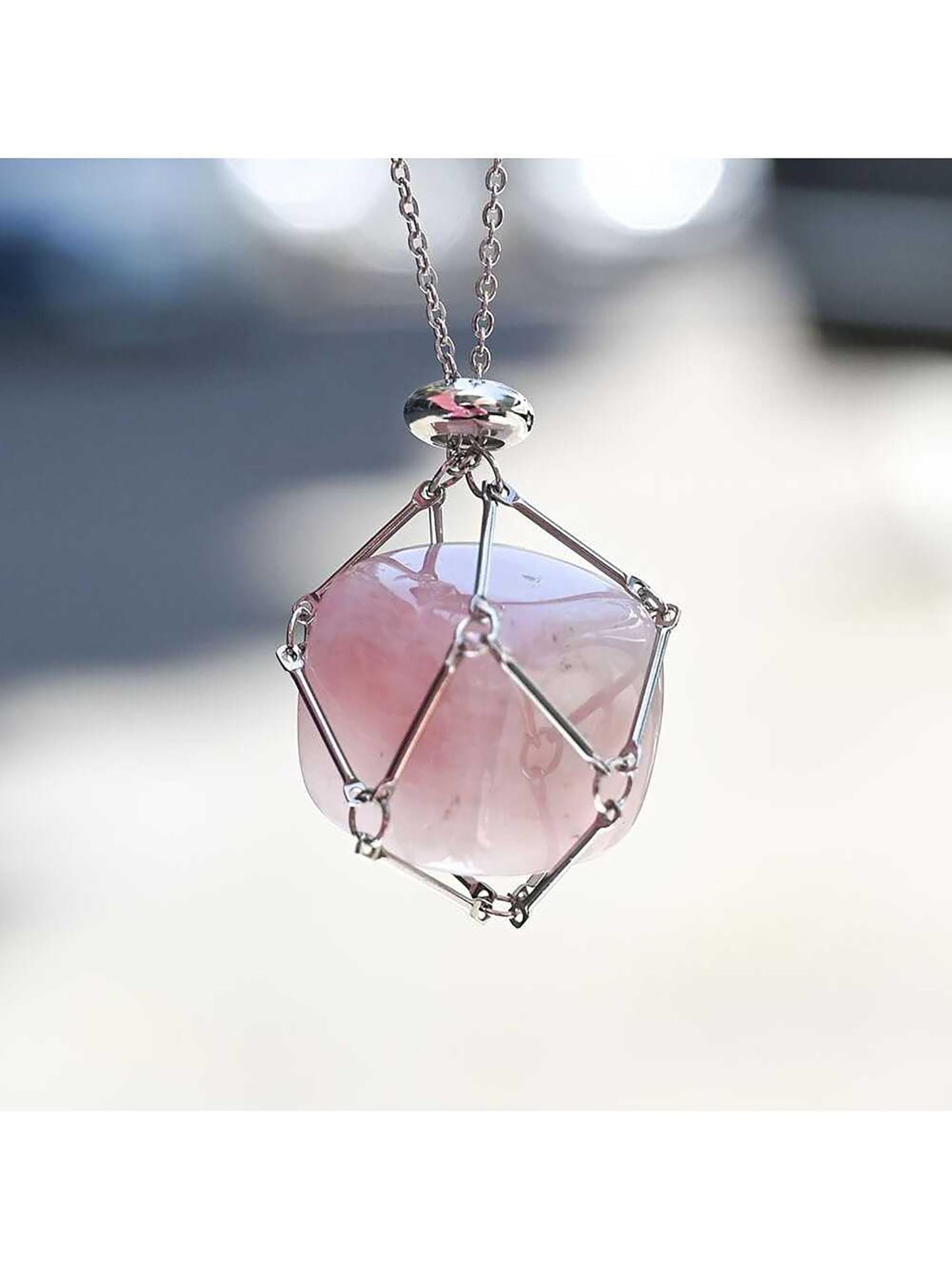VLIEGEN Crystal Holder Necklace, Stainless Steel Cage for Stone Adjustable Natural Crystal Cage Holder, Quartz Natural Gemstone Jewelry for Women Men (GoldSilver-Small)