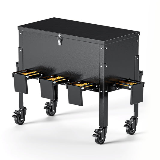 POOAMY Gravity Deer Feeder, Heavy Duty Metal Deer Feeder, 128LB Large Capacity Automatic Dispenser Feeder, Portable Hunting Game Feeder with 8 Feed Ports for Deers and Wildlife, Black