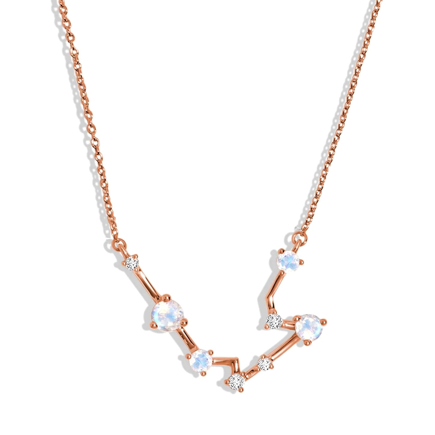 Moon Magic Moonstone Necklace - Aquarius Zodiac Constellation / 925 Sterling Silver - 18k Rose Gold - Yellow Gold Rainbow Moonstone Necklaces for Women/Authentic Rainbow Crystal Jewelry