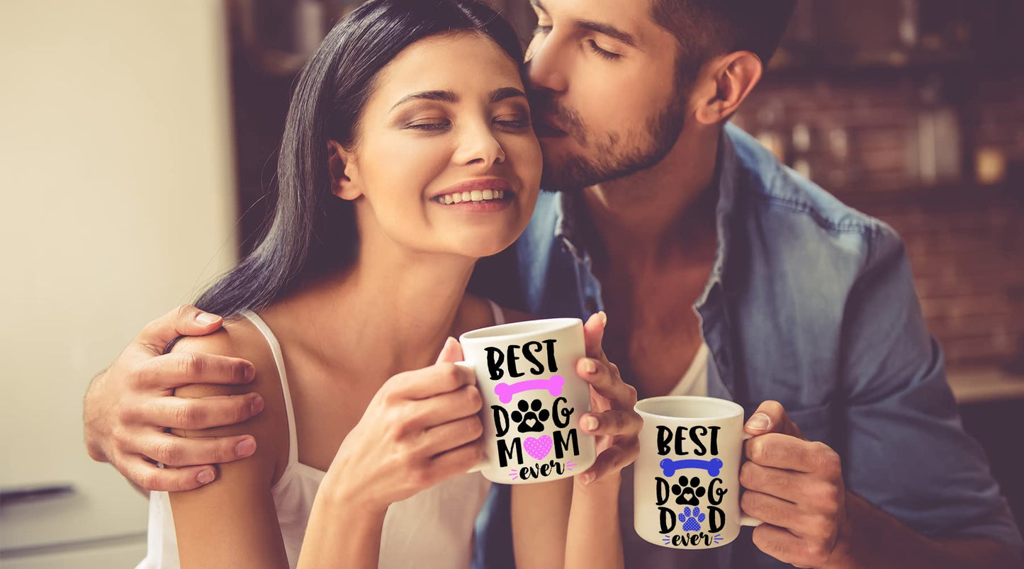 AW Fashions Best Dog Mom Best Dog Dad Couple Mug 11oz Set of 2 Funny His & Her Cups - Animal Rescue or Adoption Pet Lover Ideas Dog Mother Crazy Dog Lady Best Mom & Dad Ever Mugs Fathers Mothers Day