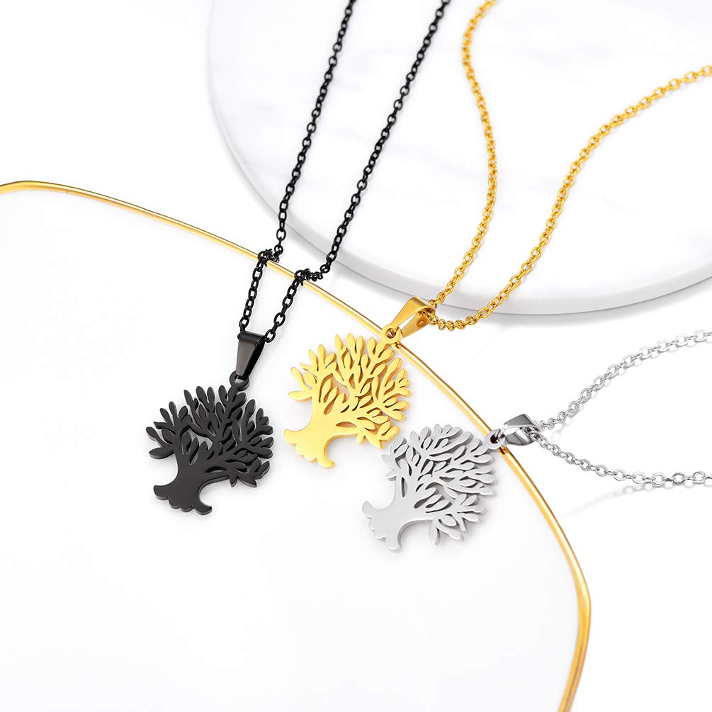 PROSTEEL Black Stainless Steel Tree of Life Necklace Womens Jewelry Family Tree Pendant