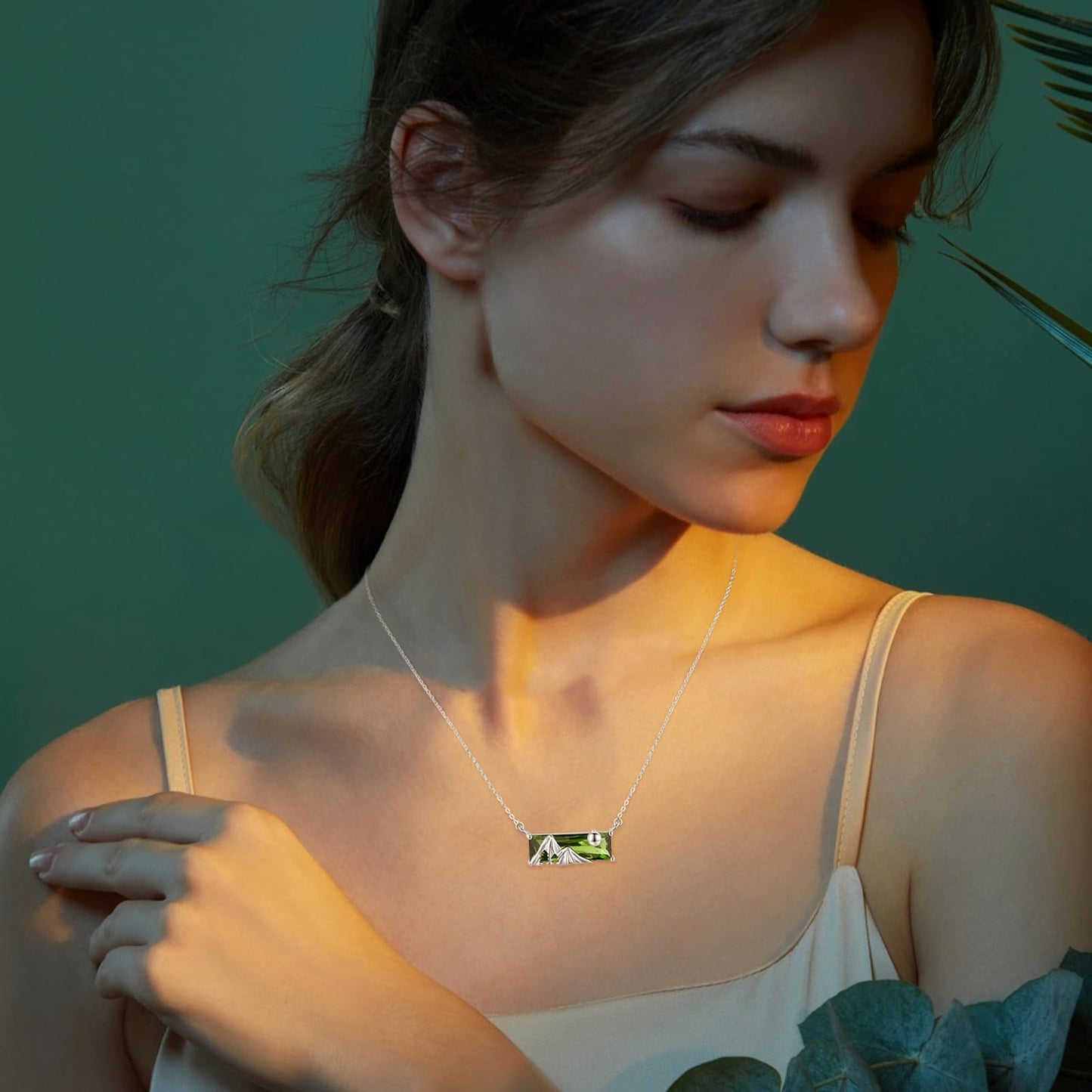 AENEAS Mountain Necklace 925 Sterling Silver Nature Pendant Religious Faith Green Crystal Jewelry Gifts for Her Wife Women