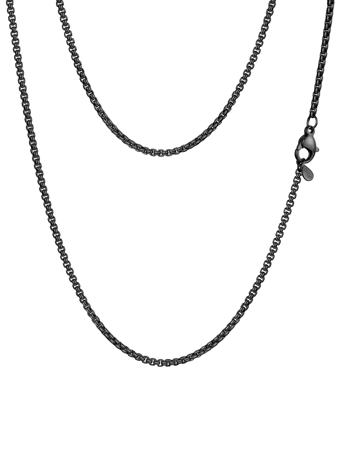 PROSTEEL Mens Chain Necklace, Squre Rolo Link Chains Black Stainless Steel Necklace 2mm Waterproof & Durable Men and Women Jewelry with Gift Box 18in