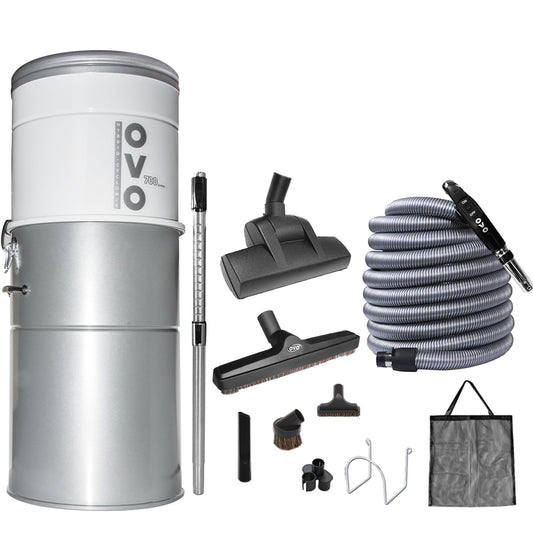 OVO Heavy Duty Powerful Central Vacuum System, Hybrid Filtration (with or Without Disposable Bags) 35L or 9.25Gal, 700 Airwatts with 40ft Deluxe Plus Accessory kit Included