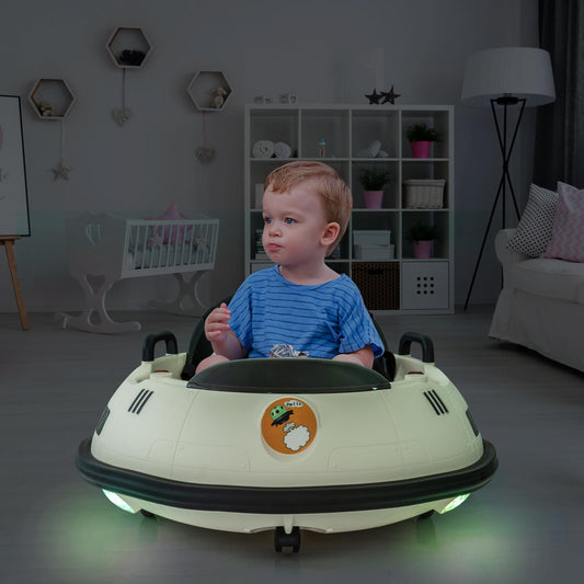 Ride On Bumper Car, 12V Electric Toddlers Car with Remote Control, Safety Belt, Music, Flashing Lights, 360 Degree Spin, Bumper Car for Toddlers,Kids,White