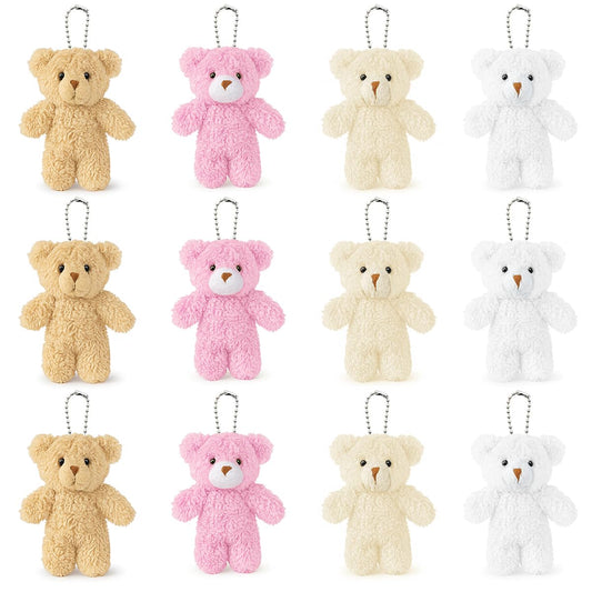 Sealive 12 Pcs Mini Plush Bears (4.7") - Small Stuffed Animals for DIY Valentine's Day Bouquets, Baby Shower Favors, Gender Reveal - Tiny Bear Ornaments for Backpack Keychains & Christmas Stockings