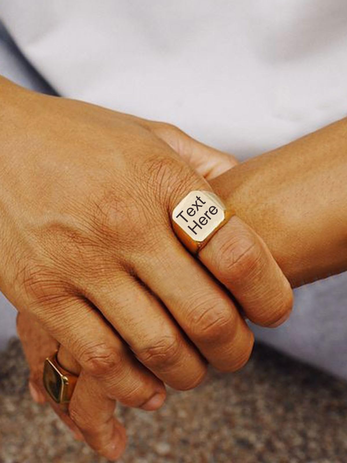 ChainsHouse Personalized Signet Biker Rings Solid Polished 18K Gold Ring for Men, Size 12