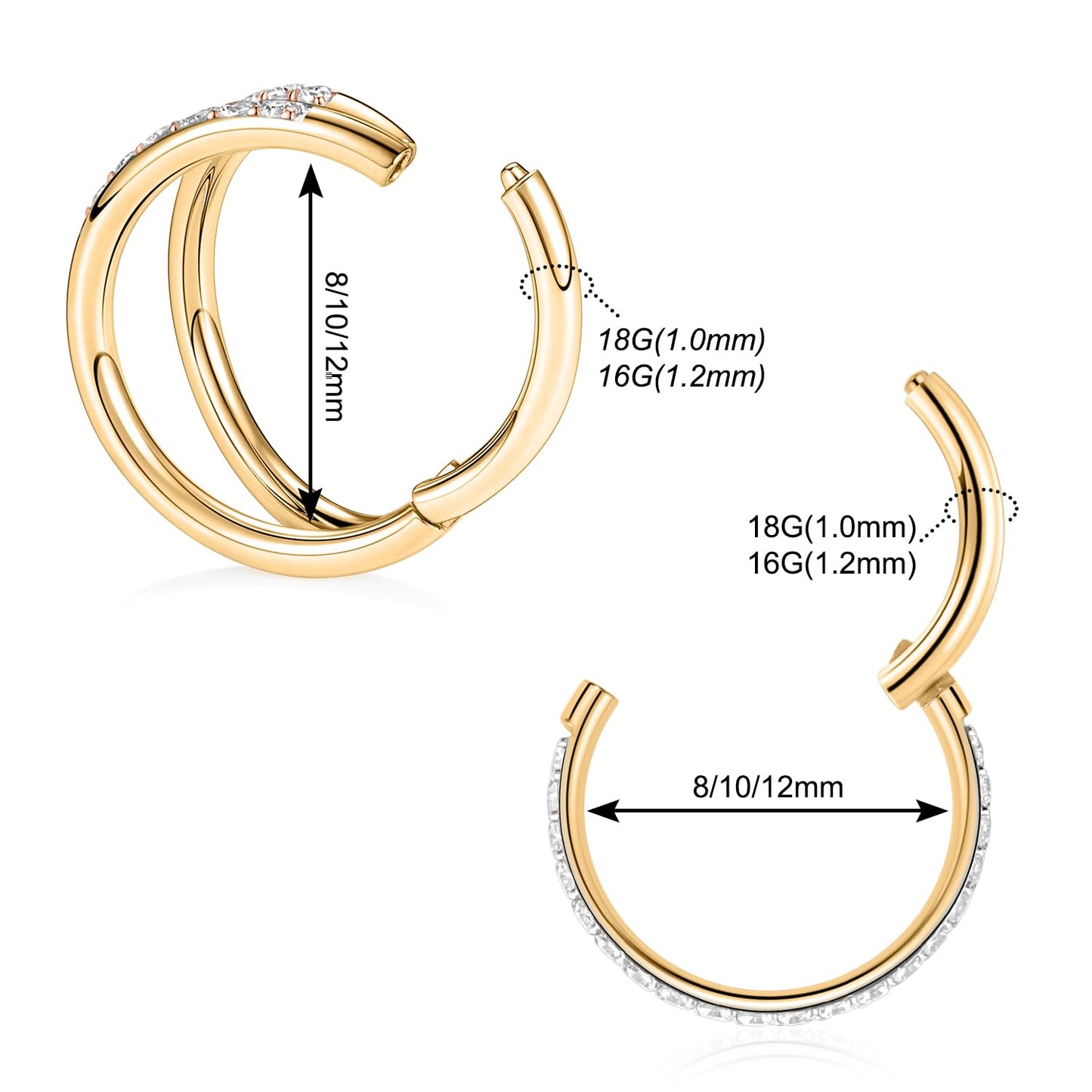 Nose Ring Hoop 18g Septum Ring 8mm Septum Jewelry Double Hoop Septum Clicker Gold Conch Piercing Jewelry Cartilage Earring with CZ Lip Rings Nose Hoop Surgical Steel Helix Earrings Nose Jewelry