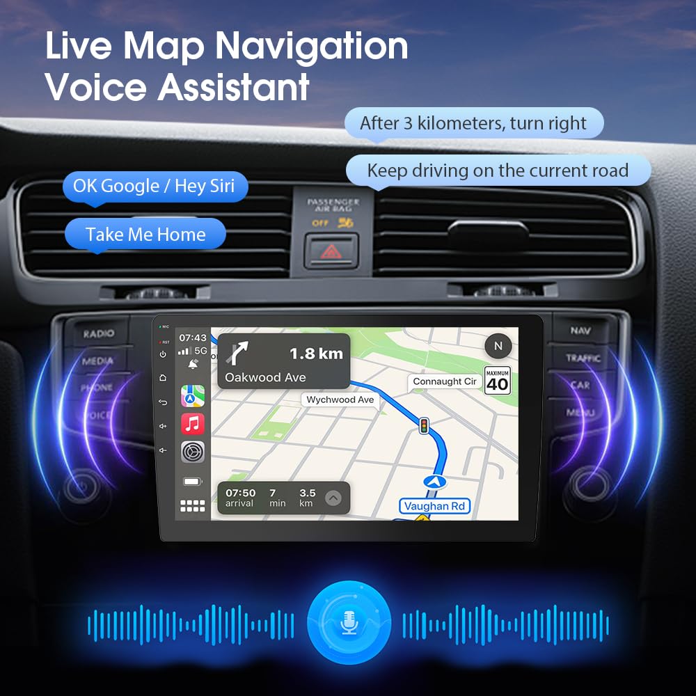 Haudio 9 inch Wireless Double Din Car Stereo,with Apple CarPlay and Android Auto Radio Screen,with Mirror Link, Bluetooth 5.0,1080P Backup Camera, AUX,FM/AM Transmitter|Double Din carplay Screen