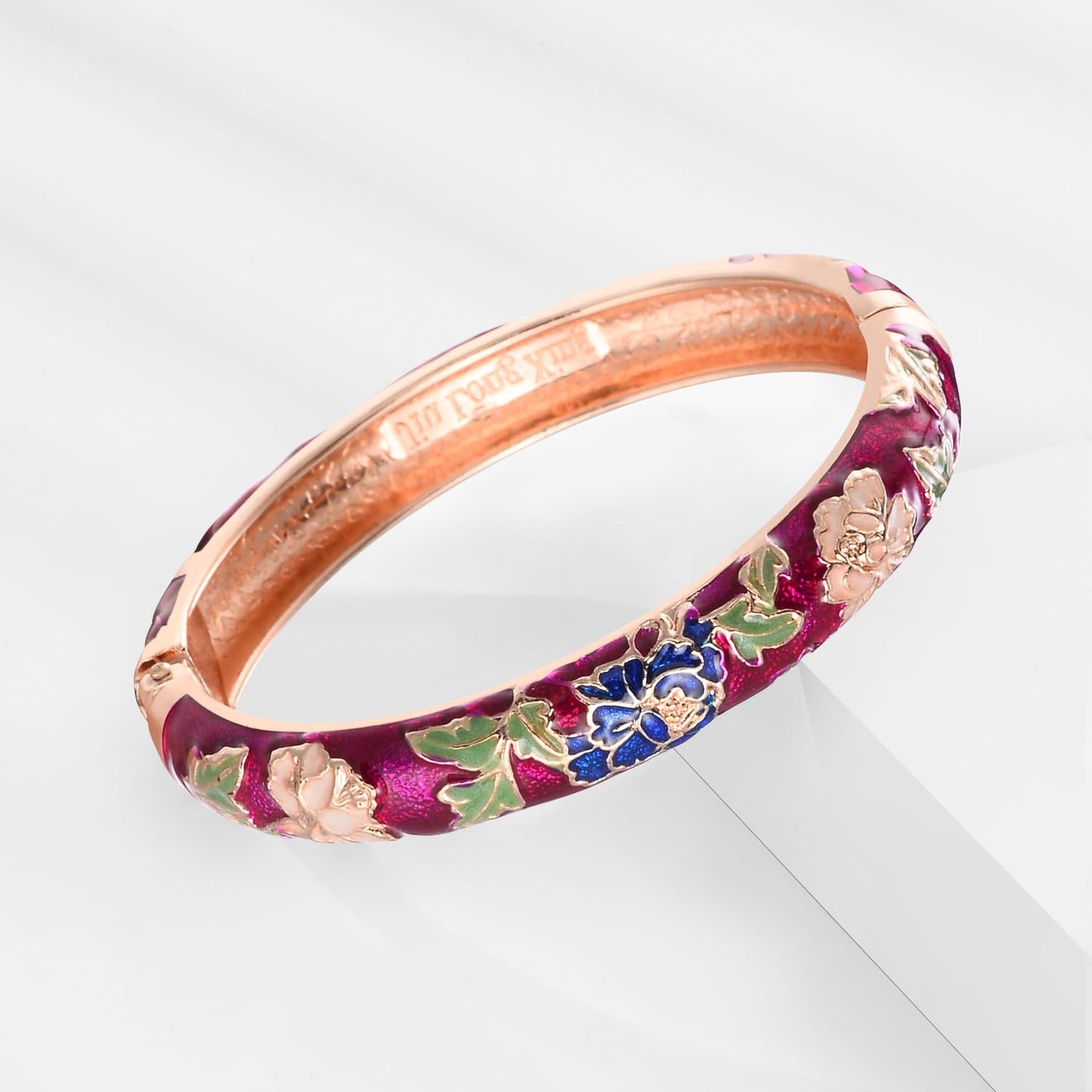 UJOY Cloisonne Bracelet Hinge Indian Cuff Bangle Enameled Jewelry Flower Bracelets for Women Gift Box 55A111-55A113 Purple