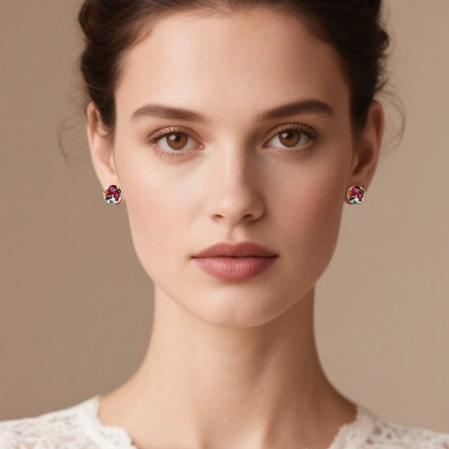Multicolored Austrian Crystal Rhinestone Stud Earrings for Women Fashion S925 Sterling Silver Hypoallergenic Jewelry (Rose Main Crystal/Rose Gold-tone)