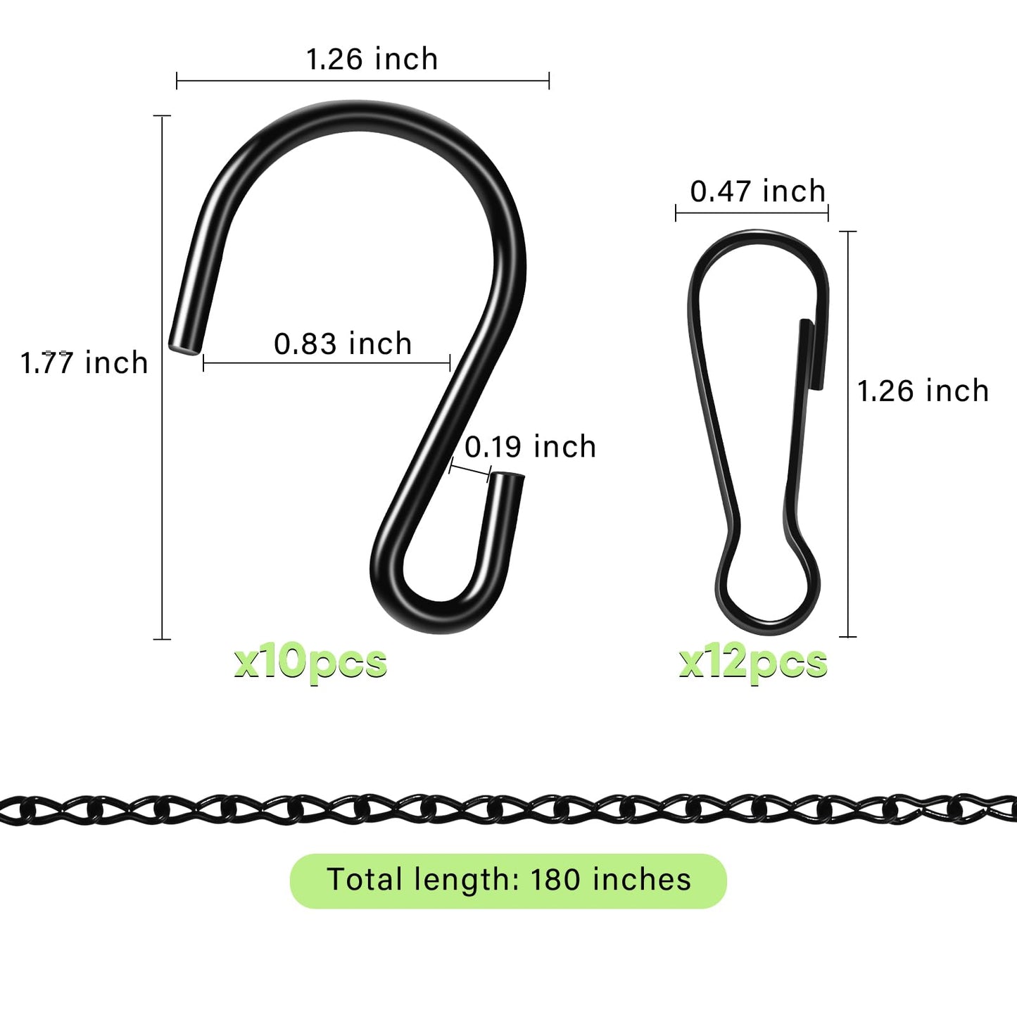 ZUZUAN Upgraded 180”Heavy Duty Metal Hanging Chains with Hanging Basket Hooks Set for Planters,Birdcage,Birds Feeder,Grow Lights,Lanterns,Billboards,Wind Chime and Ornaments,Chain Hooks DIY,Black