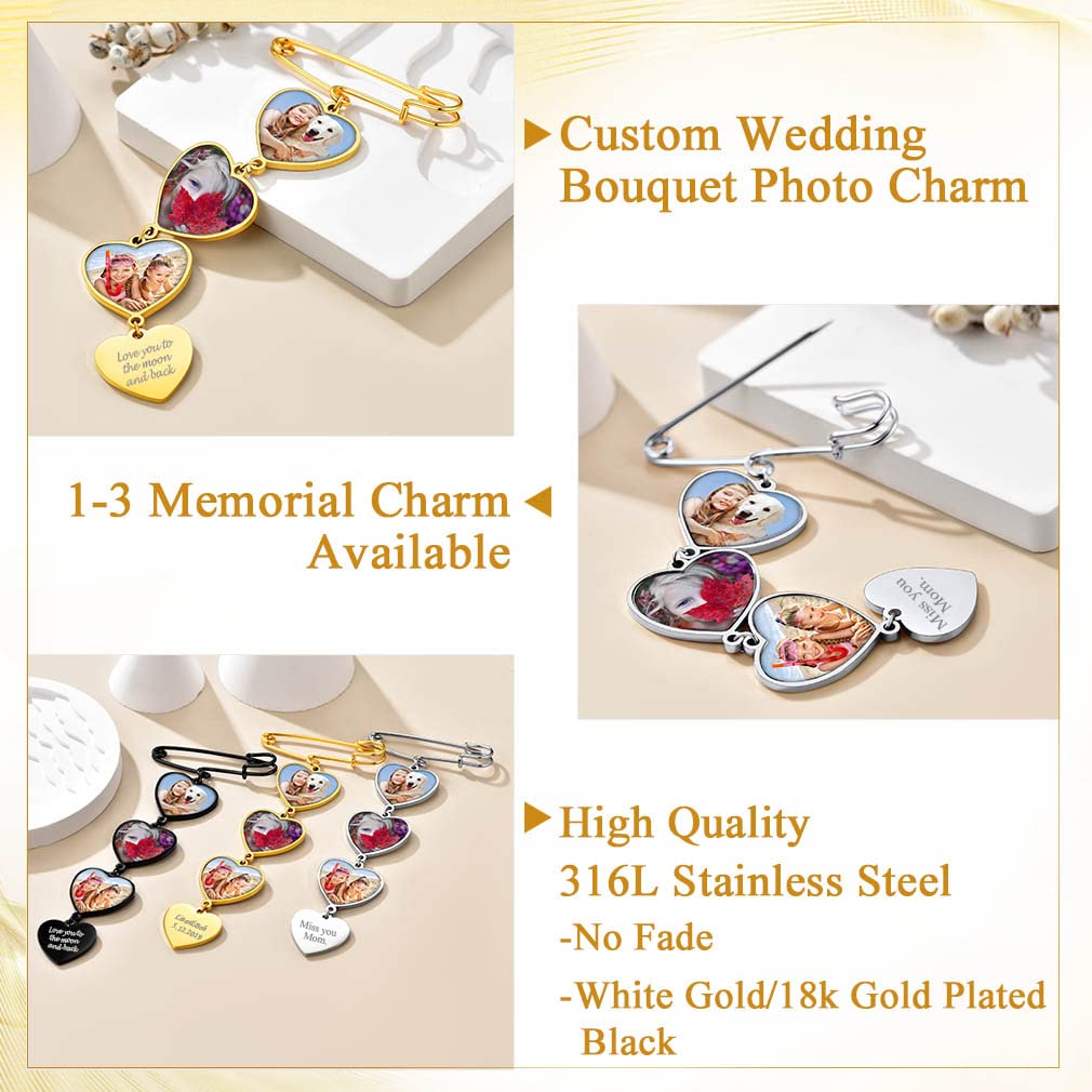 Custom4U Bridal Memorial Bouquet Charm Custom Photo Charms for Wedding