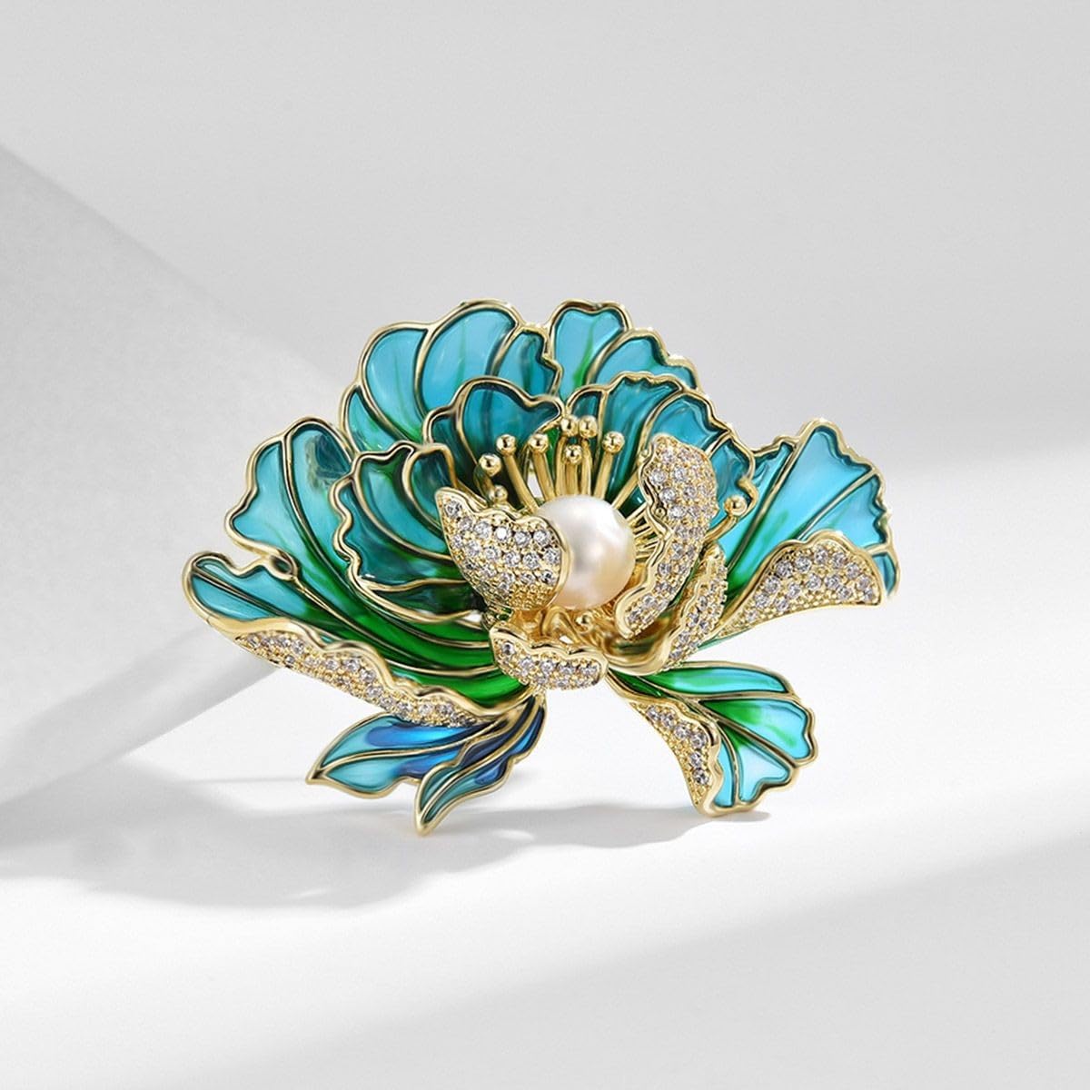UNVAK Enamel Peony Flower Brooch 18k Gold Plated Peony Flower Brooch Pin Peony Pearl Brooch Lapel Pin Jewelry Thanksgiving Day Birthday Gifts Dress Accessories for Mom Wife
