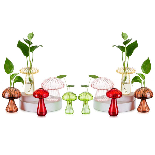 Mushroom Jars for Plants, Hewory 10pcs Colored Glass Mushroom Bud Vase for Flower, Unique Plant Propagation Stations Propagating Vases Decor, Mini Cute Hydroponic Terrarium Planter for Indoor Planters