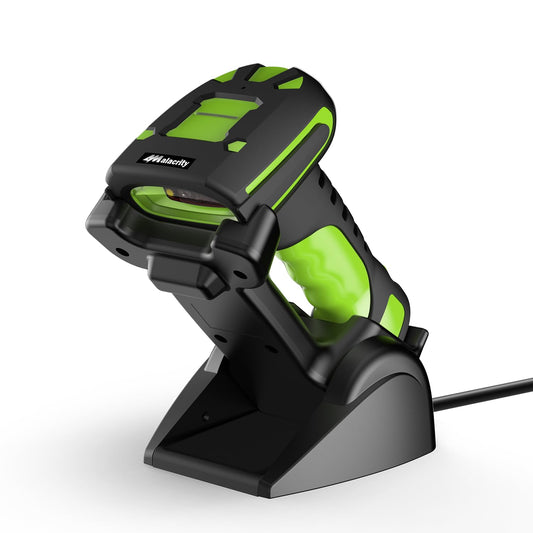 Alacrity Long-Range Scanning Industrial Barcode Scanner, 1D/2D Symbologies, Wireless Charging, Long-Distance 433MHz Wireless & Bluetooth Connectivity, Shock and Dust-Proof Barcode Reader, Green