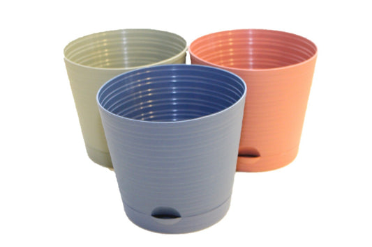 3 Pack Self-Watering Round Planter Pots - 6.25 inch with Spouted Saucer