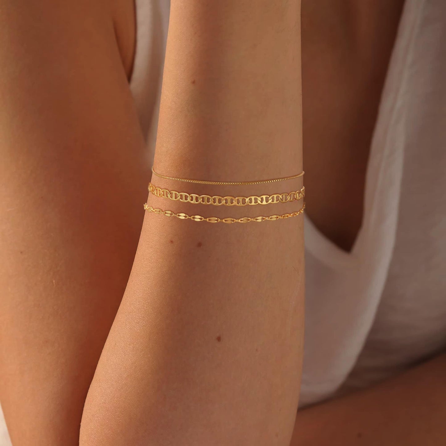 14K Gold Plated Bracelets for Women, Dainty Bracelet Stack Set for Women Thin Mariner Chain Fashion Waterproof Minimalist Jewelry Link Bracelets Cute Bracelets for Women Trendy