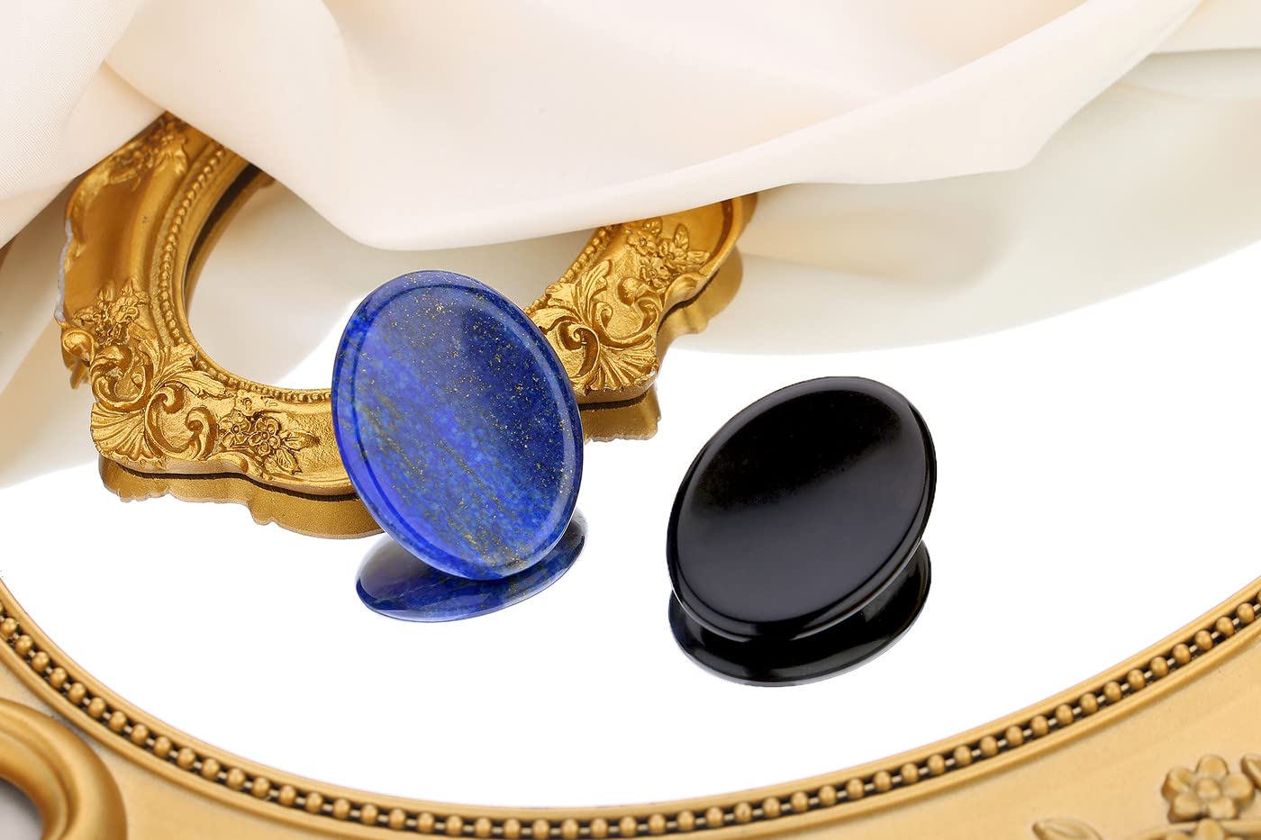QINJIEJIE 2PCS Crystals Worry Stone for Anxiety Lapis Lazuli Obsidian Healing Crystals Hand Carved Oval Thumb Stones Pocket Gemstones Meditation Crystal Anxiety Relief Items