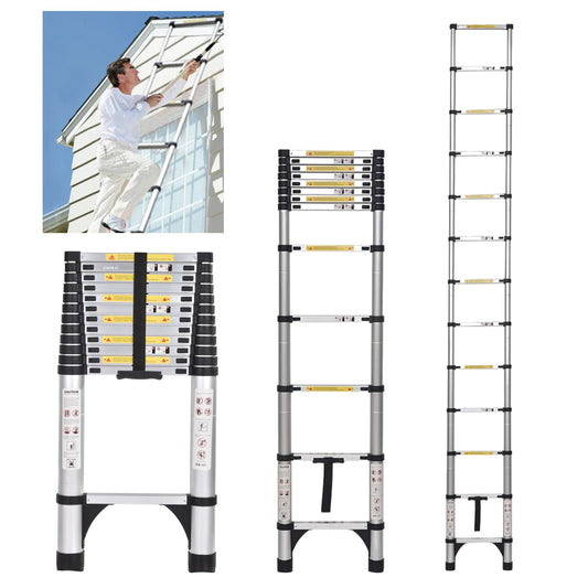 JADDUO Aluminum Telescoping Ladder - 16.5 FT Extension Ladder with 2 Triangle Stabilizers for Attic, RV, Home & Travel