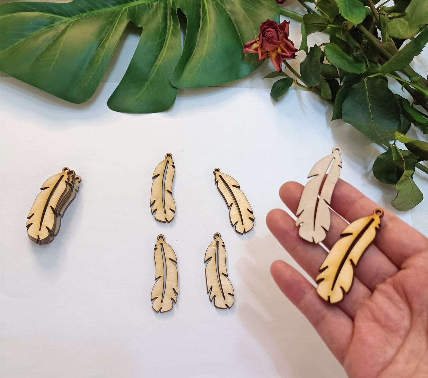 30pcs of Feather Shape DIY Unfinished Wood Jewelry,Laser Cut Natural Wood Earrings Blanks,Wood Feather Shapes (2'')