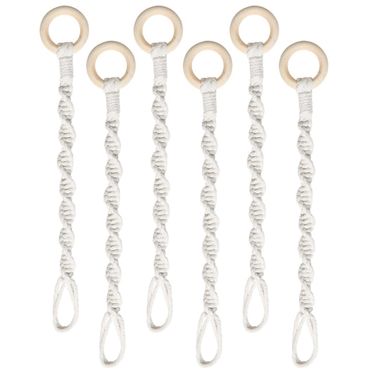 6 Pack Adjustable Macrame Plant Hanger Extenders Connectable Rope Hanging Plant Extender Handmade Woven Hanging Basket Extension with Wooden Ring for Indoor Outdoor Plant Pot Holder (Style 1, 6)