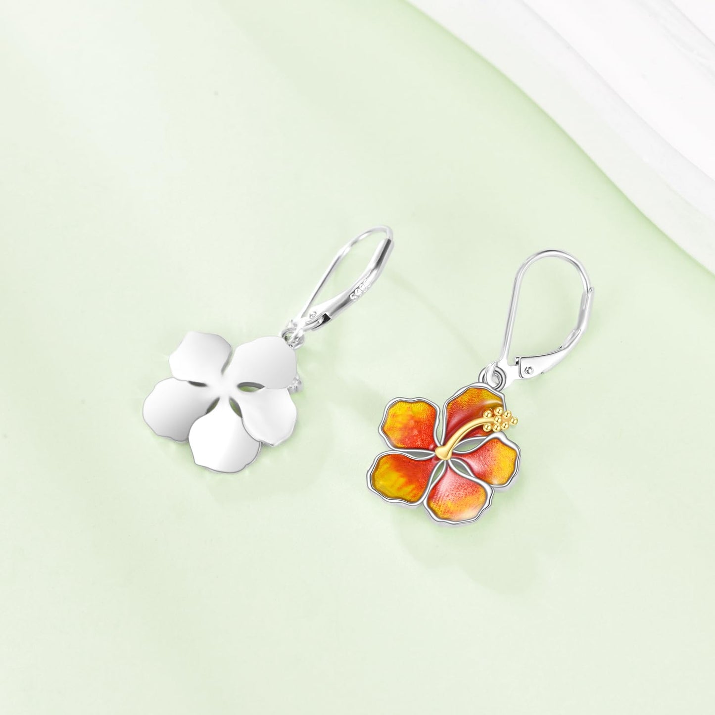 TIGERRIDER Hibiscus Flower 925 Sterling Silver Leverback Earrings Hawaii Jewelry Gift for Women Birthday Christmas