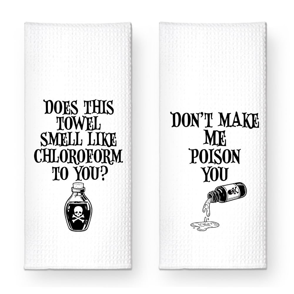 ZBBFSCSB Don’t Make Me Poison You Kitchen Towels 2 Pack, Funny Halloween Horror Kitchen Decor, Baking Flour Sack Dish Towels Gifts for Women Mom Hostess, New Home Sarcastic Gifts for Neighbor Friend