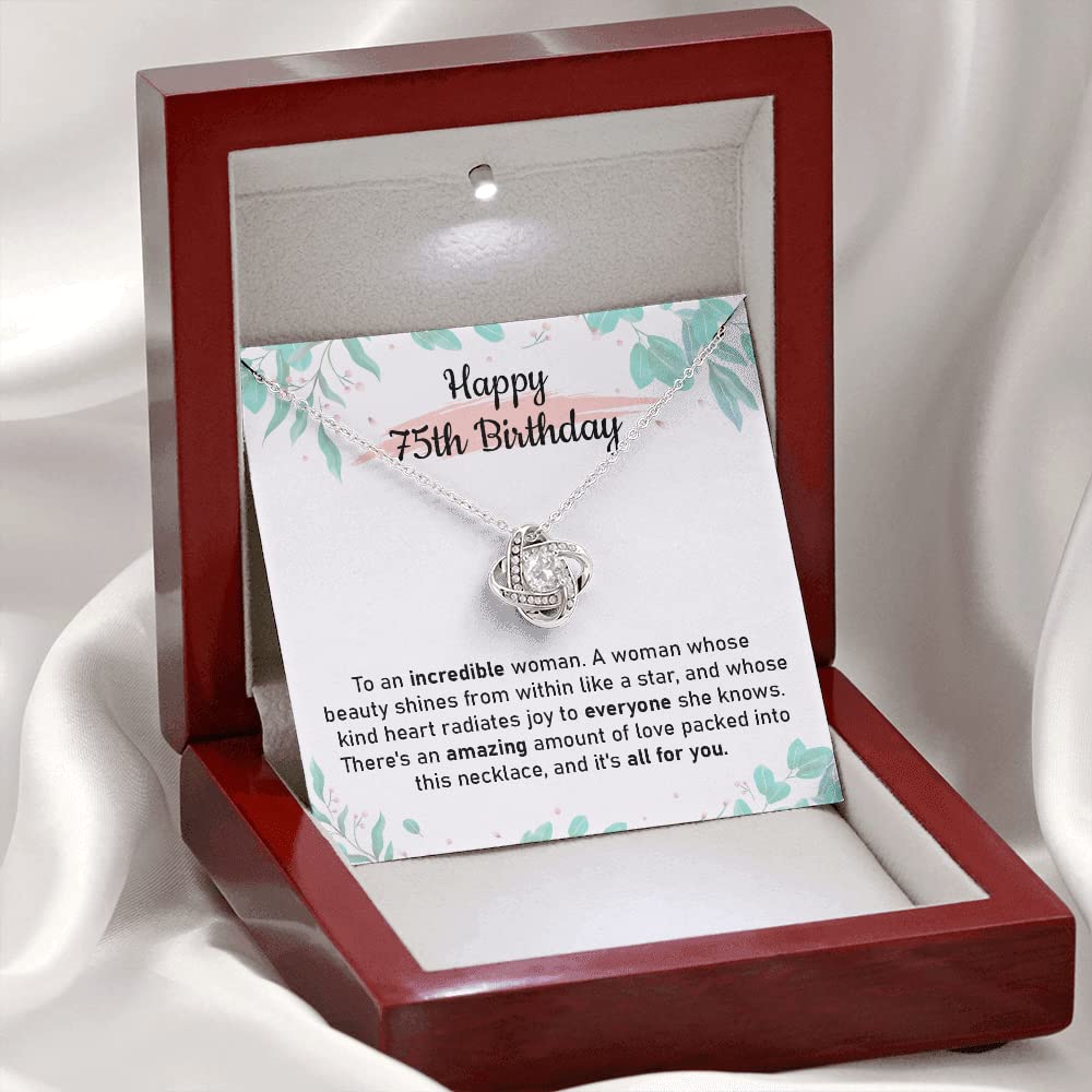 75th Birthday Gifts for Women, Elegant Love Knot Necklace with Message Card, Jewelry Gift for Grandma, Mom, or Wife, Milestone Birthday Keepsake