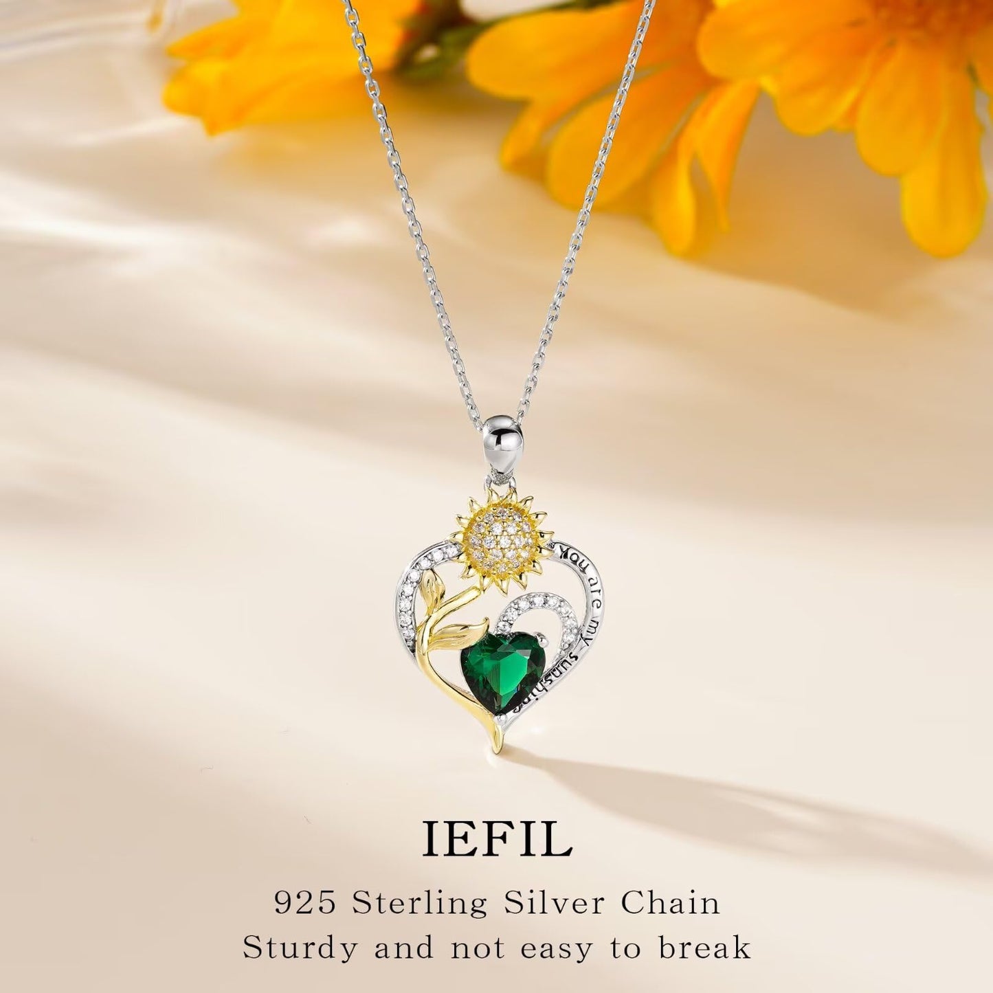 Iefil Sunflower Gifts for Women - Sunflower Necklace for Women April Birthstone CZ Necklace Anniversary Mother's Day Jewelry Gift Birthstone Jewelry Gift Ideas for Mom