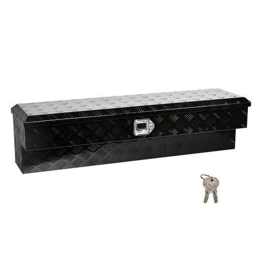 FGJQEFG 48'' Inch Aluminum Side Mount Truck Tool Box Pick Up Truck Bed RV Trailer Toolbox Storage Organizer with Side Handle, Lock & Keys，Black,5 Bar Tread (48"X8"X12.5")