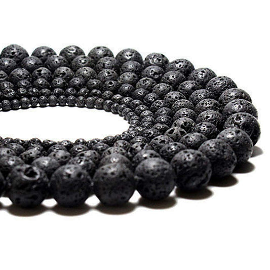Natural Black Lava Round Genuine Stone Beads - 100pcs, 10mm, Hole 1mm, DIY for Essential Oil Yoga Bracelet Necklace Earrings Jewelry Making