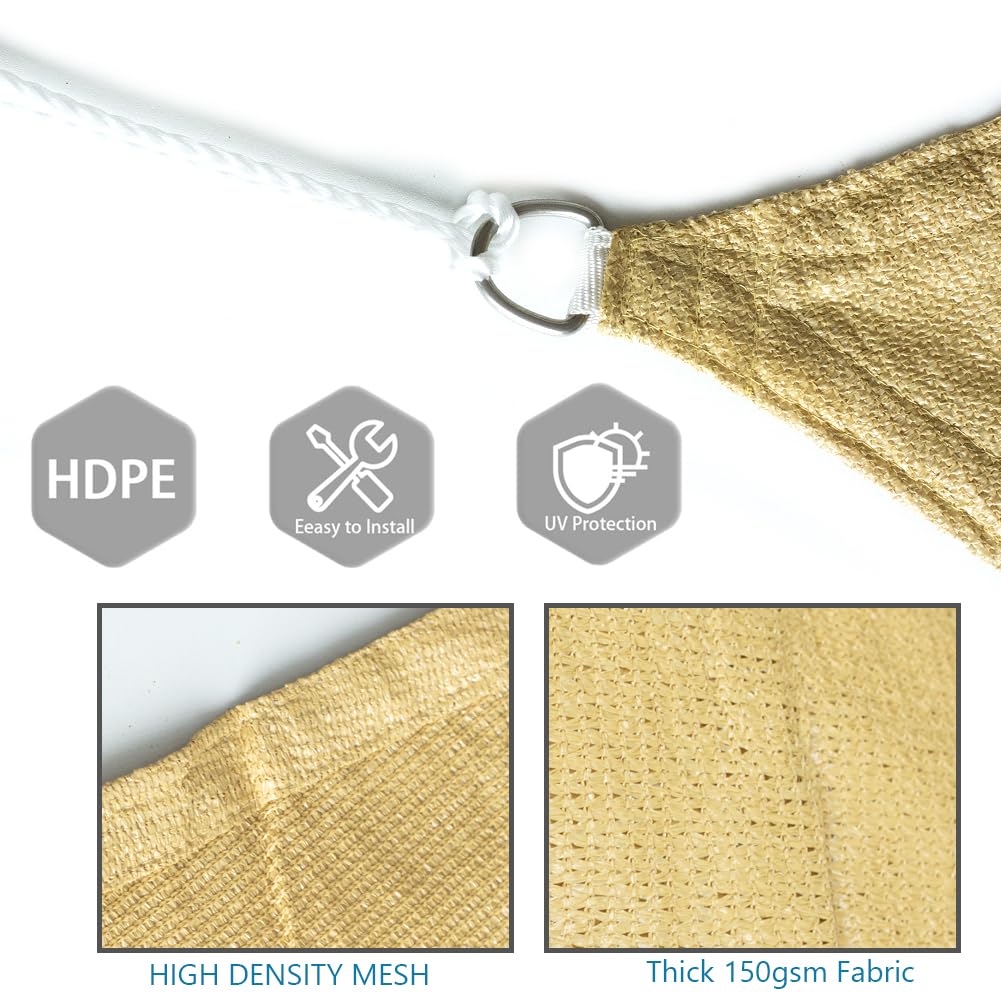 NINXANG Sun Shade Sail Sand Yellow Rectangle 16FTx20FT Permeable Garden Canopy for Outdoor Patio Backyard and Deck Sun Protection Fabric with Fade and Tear Resistance