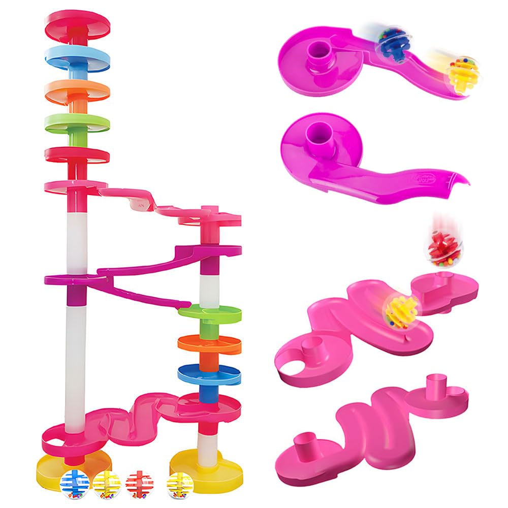 WEofferwhatYOUwant Super Ball Drop – Montessori 26-Piece Giant Marble Run for Toddlers 10M+ Extra Tall STEM Tower with Large Balls Windy Ramps & Double Bridges Expandable Durable & Educational Toy Set