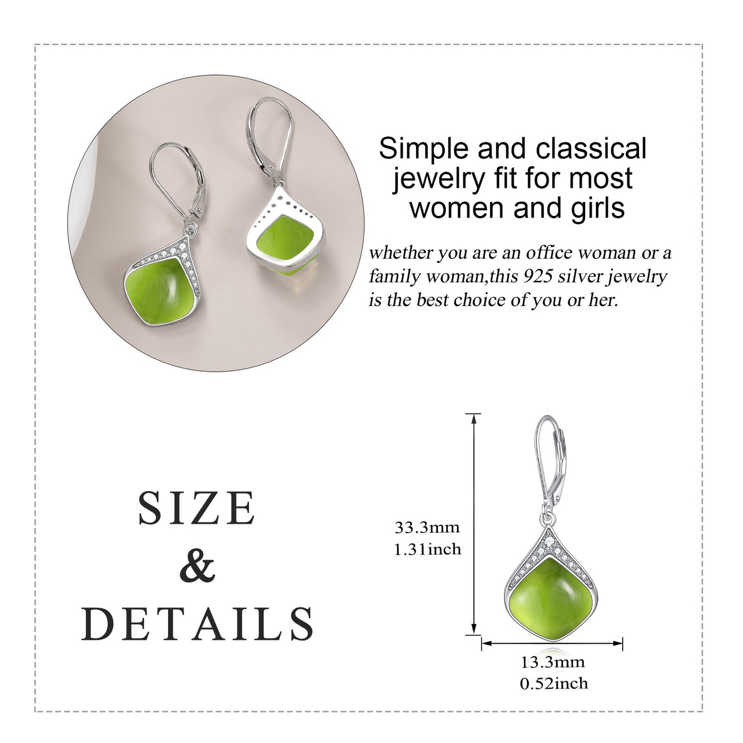 Peridot Teardrop Earrings for Women Sterling Silver Cubic Zirconia Teardrop Drop cubic Zirconia Dangle Earrings Jewelry Christmas Gifts for Women