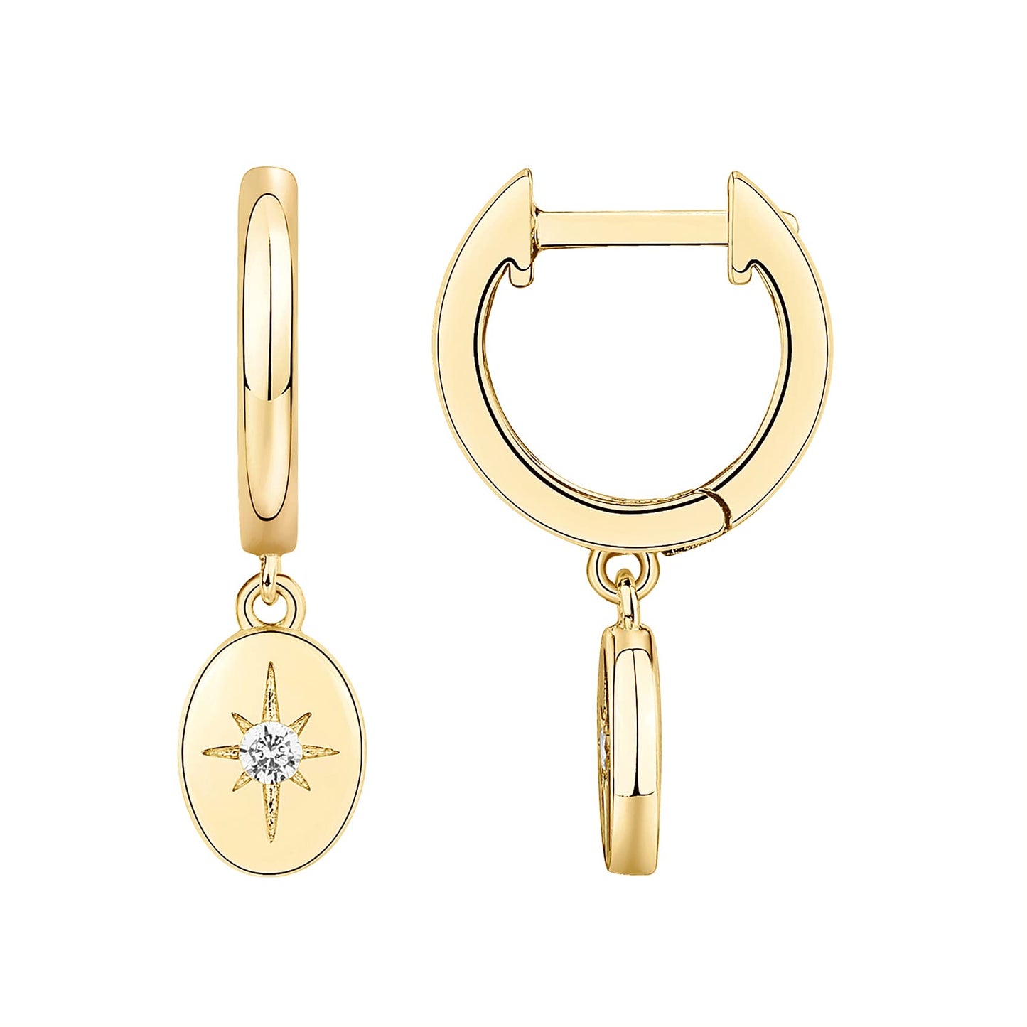 PAVOI 14K Yellow Gold Plated 925 Sterling Silver Post Celestial Dangle Huggie Hoop Earrings For Women - Trendy Starbusrst Drop Hoop Earrings - Cubic Zirconia Small Hinged Huggies