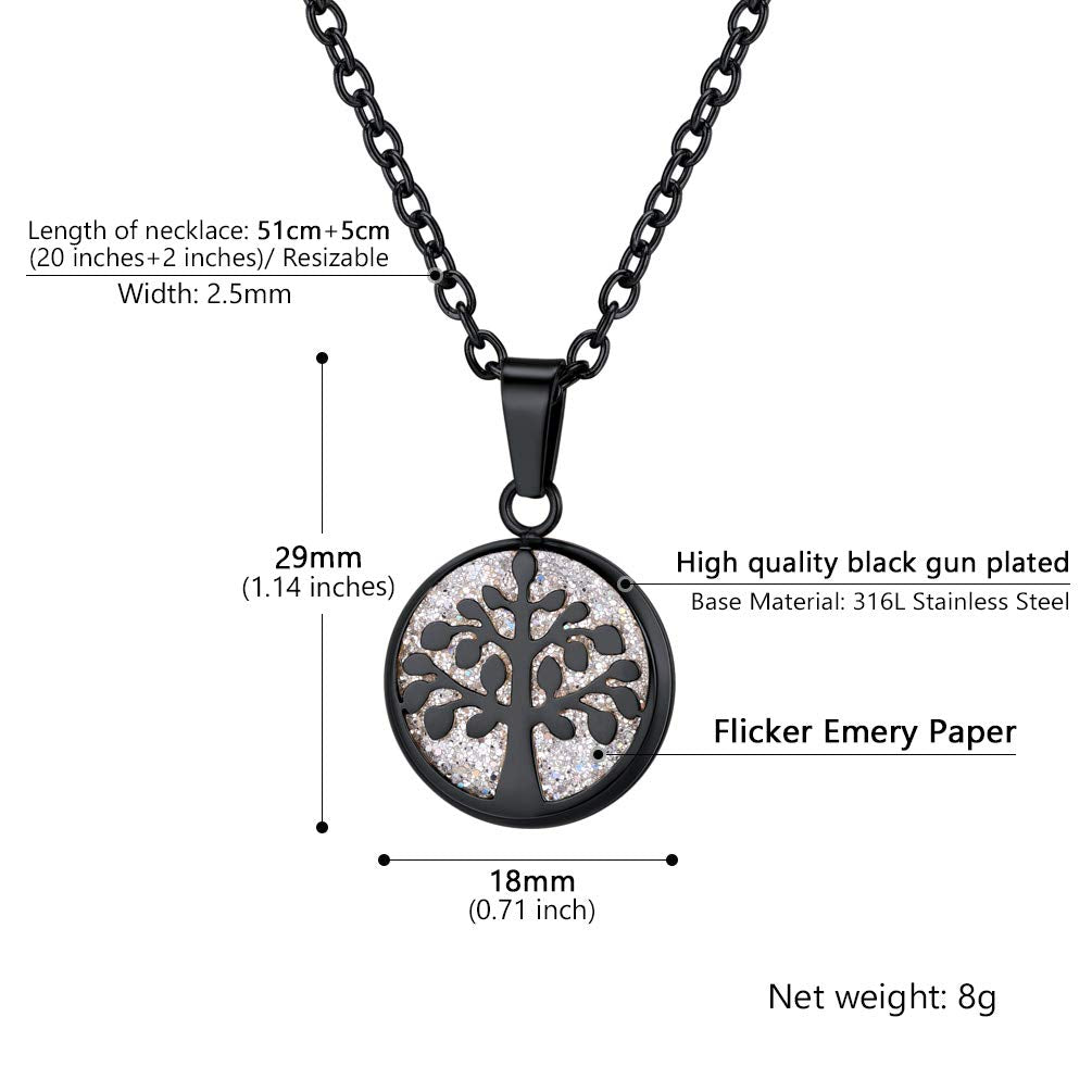 PROSTEEL Tree of Life Necklace Black Bridesmaid Shiny Bling Circle Round Pendant Minimalist Women Jewelry