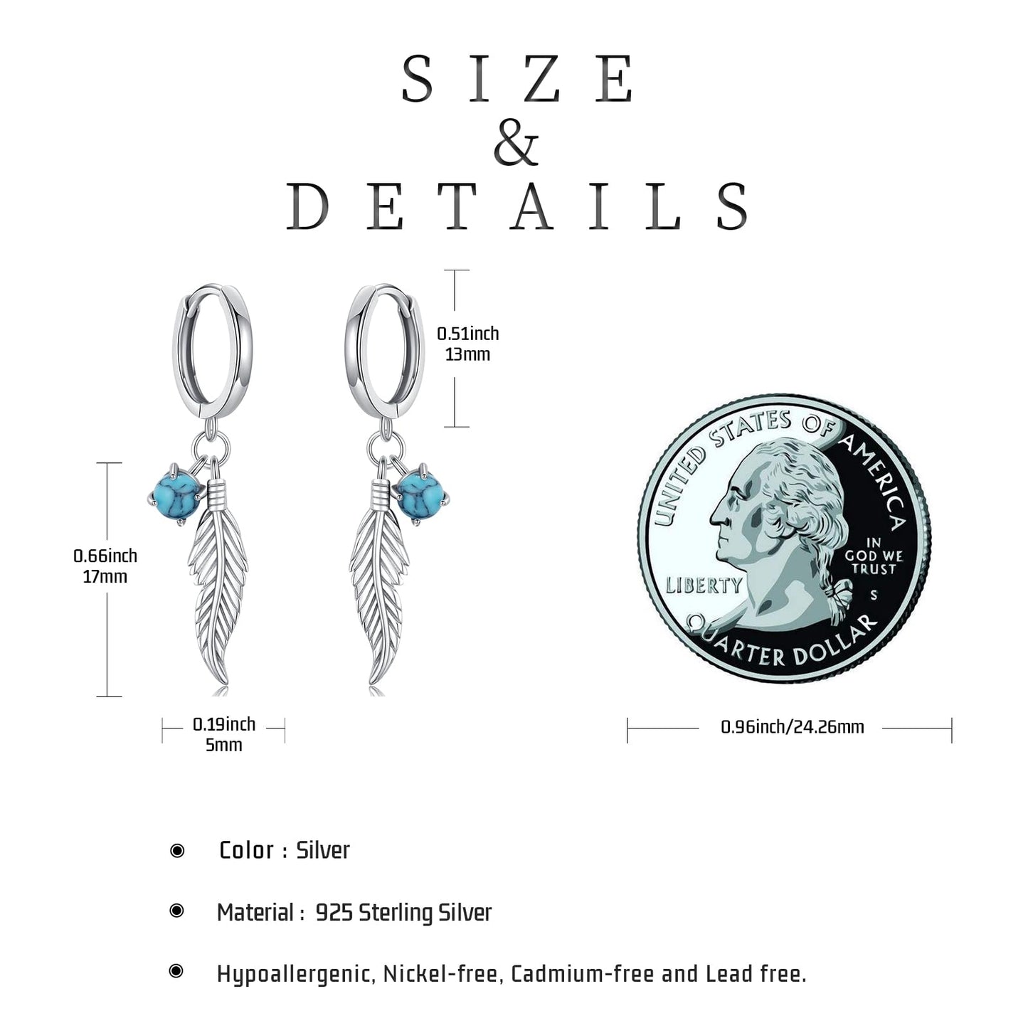 Feather Turquoise Earrings 925 Sterling Silver GenuineTurquoise Dangle Earrings Western Earring Native American Jewelry Indigenous Gifts for Women