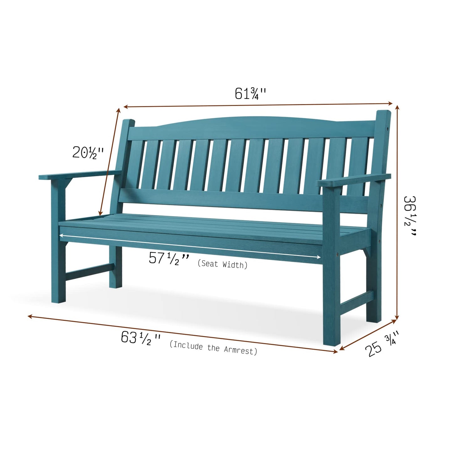 Psilvam 3-Person Outdoor Memorial Bench, All-Weather Poly Lumber Garden Bench, Rot-Resistant Outdoor Patio Bench for Park,Porch,and Church(Blue)