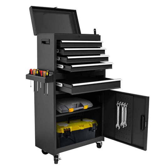 HPDMC 5-Drawer Rolling Tool Chest, High Capacity, Adjustable Shelf, Lockable Drawers, Detachable 2 in 1 Mechanic Tool Box Storage Cabinet with Wheels for Garage Workshop Warehouse Repair Shop