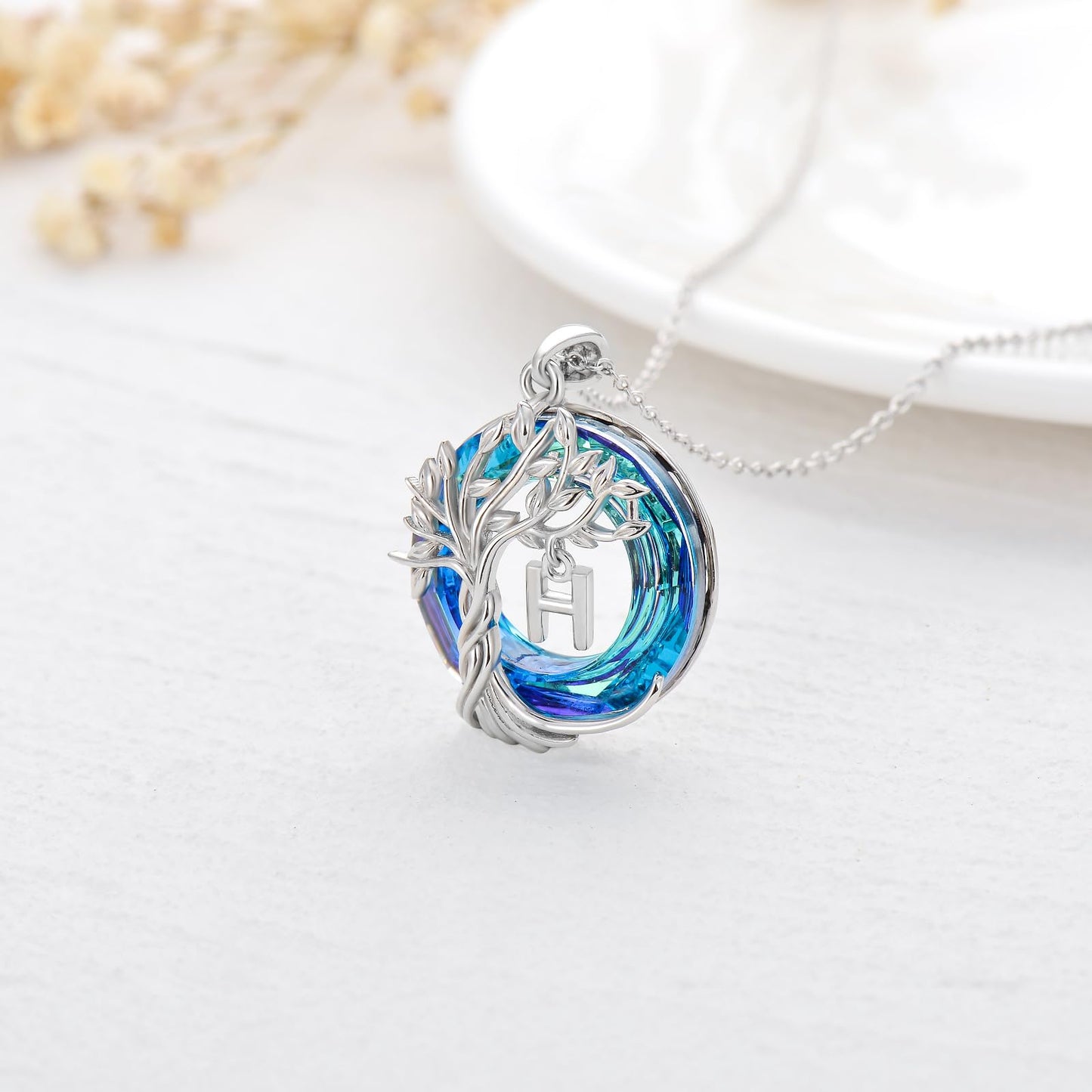 TOUPOP Tree of Life Initial Necklace Gifts for Women Sterling Silver Initial H Letter Jewelry Irish Crystal Pendant Birthday Gifts for Women Her Mom Wife Daughter