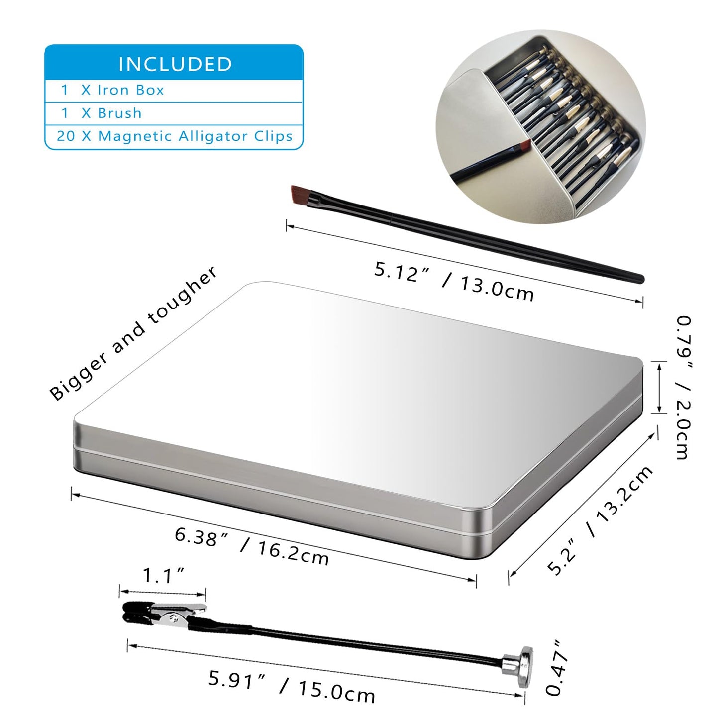 Magnetic Helping Hands for Soldering with 20 Flexible Magnetic Clips - All-in-One Steel Box Station with Brush, Ideal as a Model Painting Stand, Soldering, PCB, and Crafts (Silver)