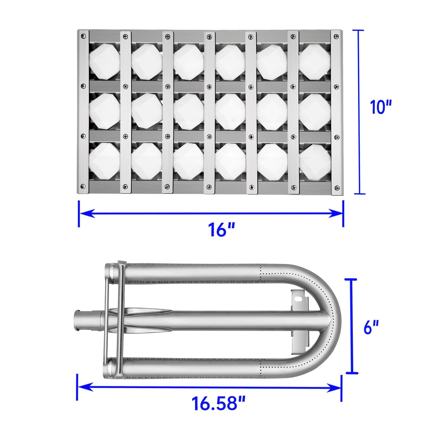 Folocy Grill Burners Grill Briquette Tray for Lynx Sedona Grill L500PS, L600PSR, L700PS, L400PS, L400PSR, L500PSR, L600PS, BBQ Gas Grill Replacement Parts Pipe Tube Ceramic Briquettes, Stainless Steel