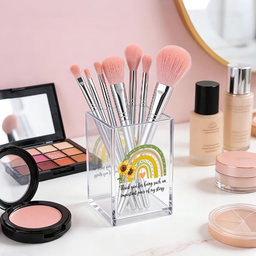 MGLZXLU Thank You For Being Such An Important Piece Of My Story Acrylic Pencil Pen Holder Cup, Teacher Makeup Brush Storage Organizer, Teachers' Day Desk Accessories Holder Gifts for Teacher Mentor