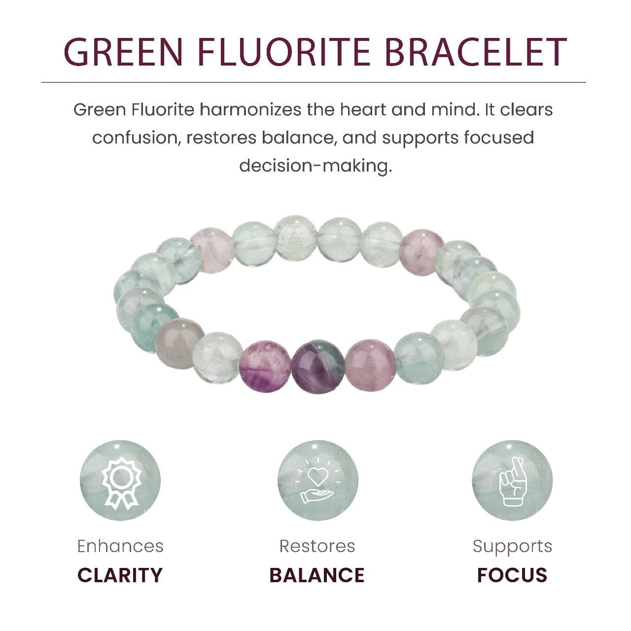 Crystal Vibe Clarity Bracelet – Fluorite Bracelet for Focus, Calmness & Aura Cleansing – Natural 8mm Healing Gemstone Beads Bracelet For Women Men