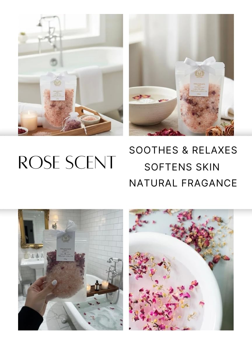 MIMI MIMI Pink Himalayan Bath Salt Gift Set with Rose, Lemon and Lavender - 3 x 200g Bath Salts for Women Relaxing, Natural Aromatherapy Gifts for her, Mineral Bath Soaks, Spa Body Care, Foot Soak.
