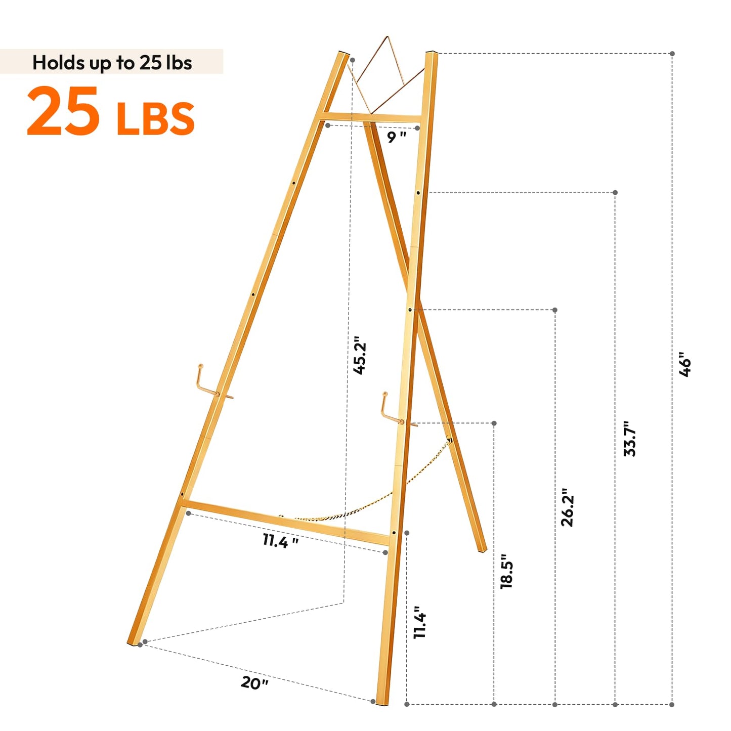 JEAWIWI Gold Easel Stand for Sign, 4-Tier Heavy Duty Metal Display Easels Stand with Adjustable Chain, Floor Easel for Wedding Sign, Painting, Commercial Display