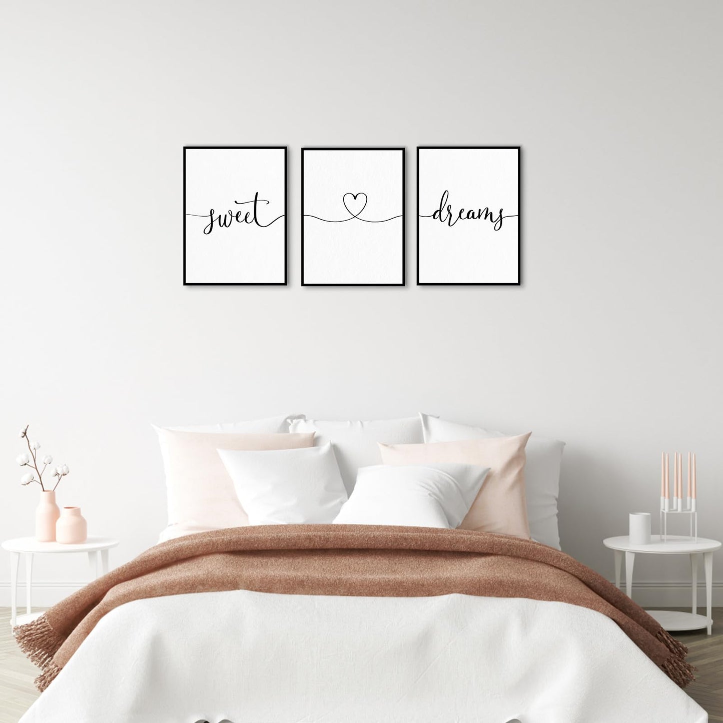 Sweet Dreams Wall Decor Above Bed: 3 Piece Modern Farmhouse Bedroom Art Set, Minimalist Black and White Framed Signs, Rustic Country Wall Art for Master Bedroom Guest Room, 12x16 Inches