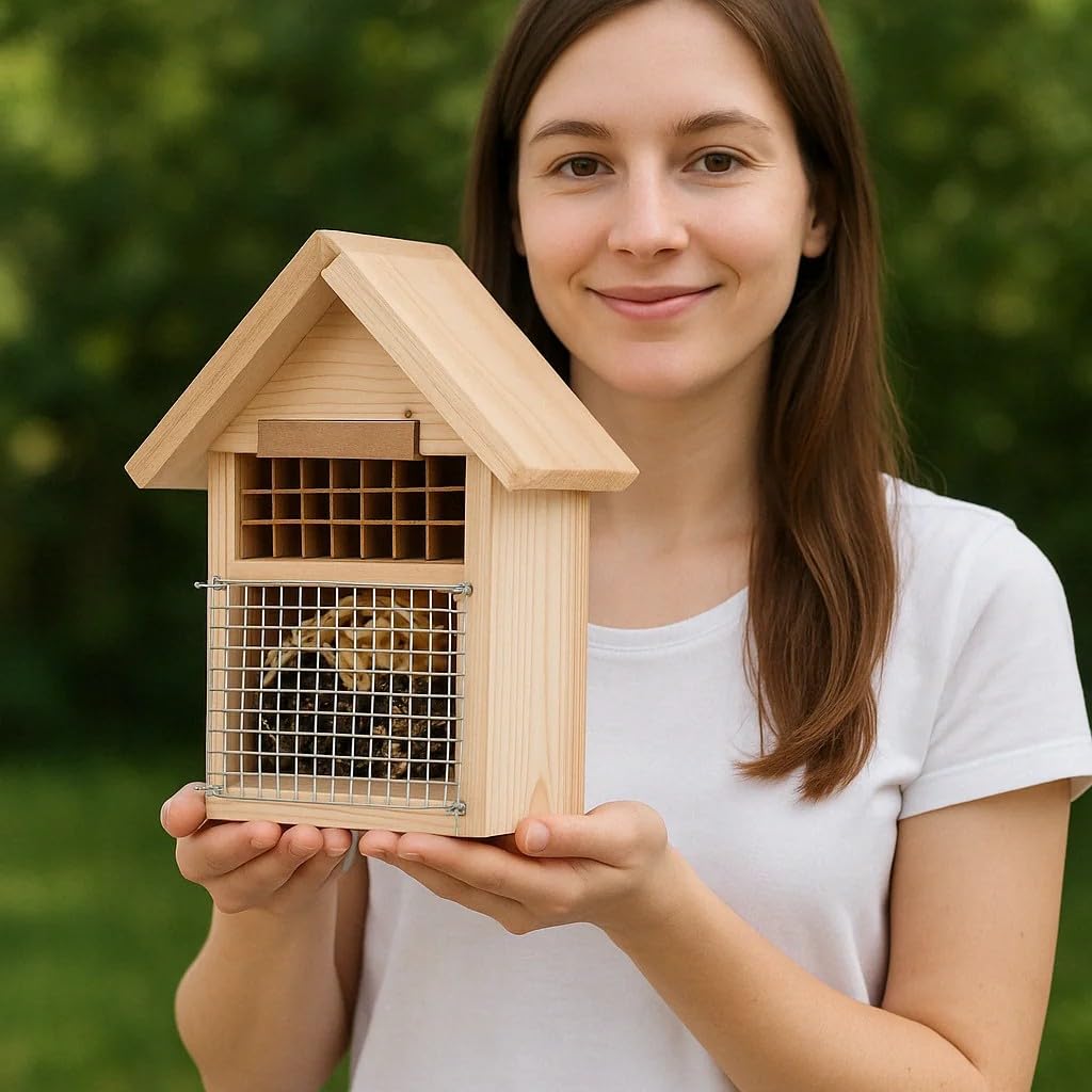 CEDAR ALPHA 4 Pack DIY Insect Hotel Kit, Backyard Insect House, Solid Wood 5.9"x 7.7"x 4.7", UVcoating Painted, Bee House, Nesting Habitat Shelters, Garden Shelter for Bees, Butterflies, Bugs